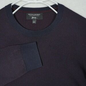 Banana Republic Mens Italian Merino Wool Birdseye Sweater Navy Burgundy Large